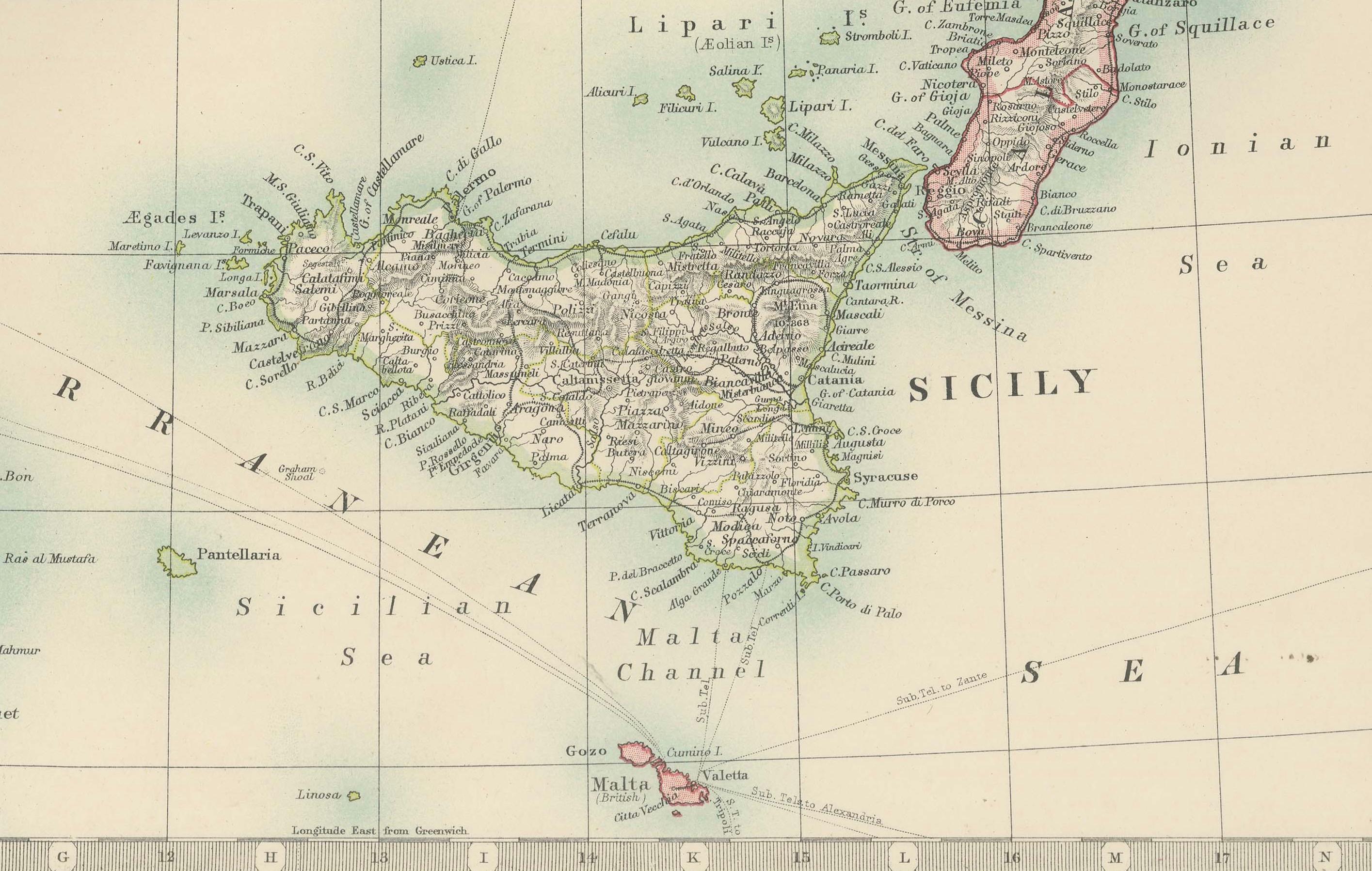 Antike Karte von Italien, 1903, mit den Inseln Sardinien und Sizilien (20. Jahrhundert) im Angebot