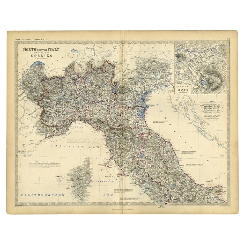Mapa antiguo de Italia y Córcega, c.1860