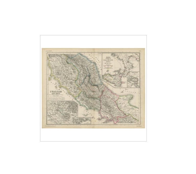 Antique Map of Italy and Greece by H. Kiepert, circa 1870 In Good Condition For Sale In Langweer, NL