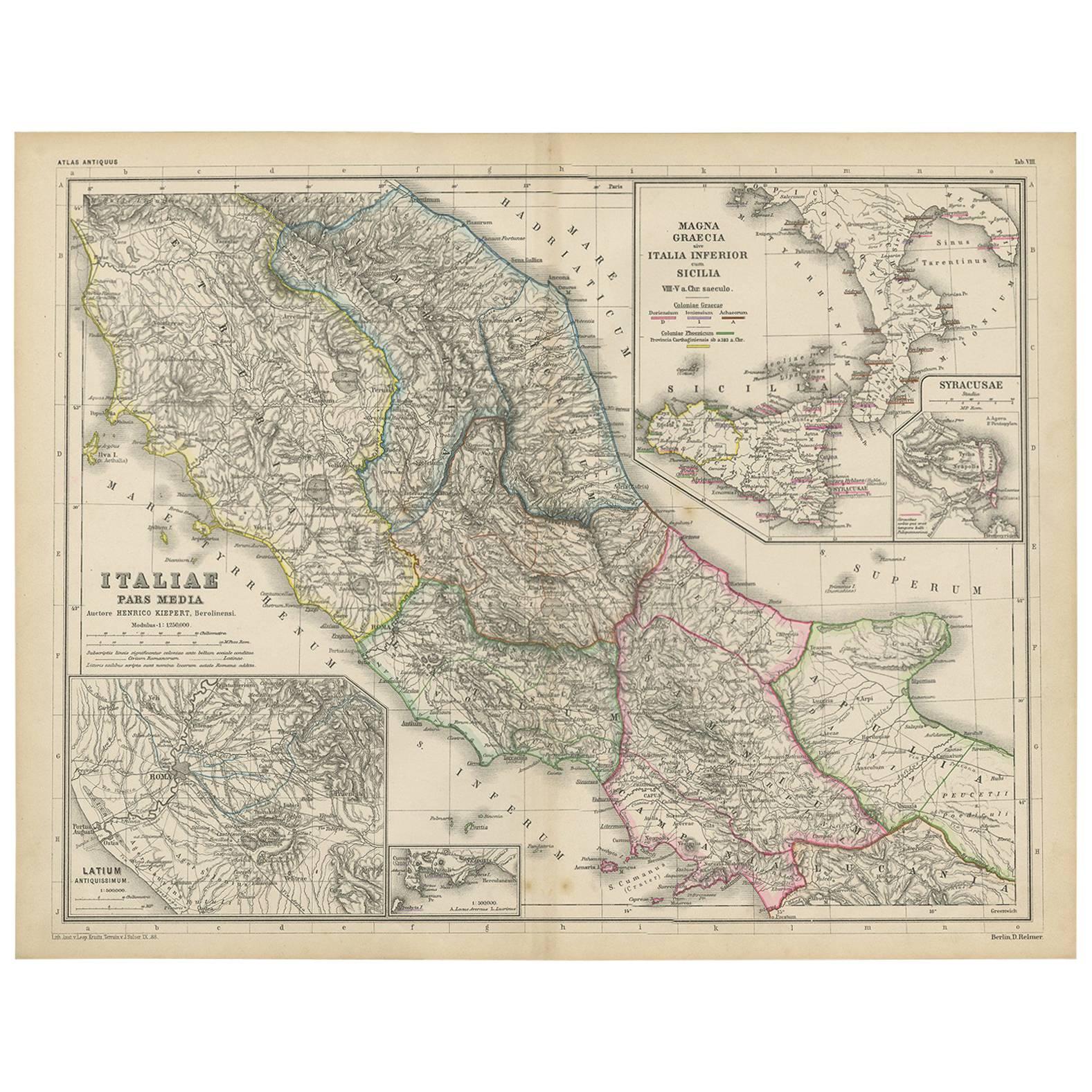 Antique Map of Italy and Greece by H. Kiepert, circa 1870
