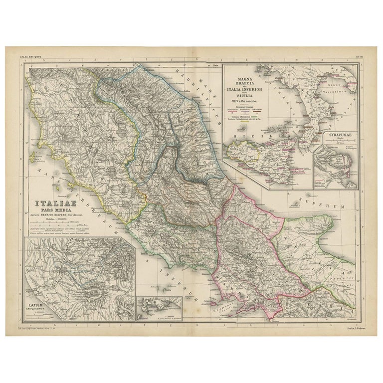 Antique Map of Italy and Greece by H. Kiepert, circa 1870 For Sale
