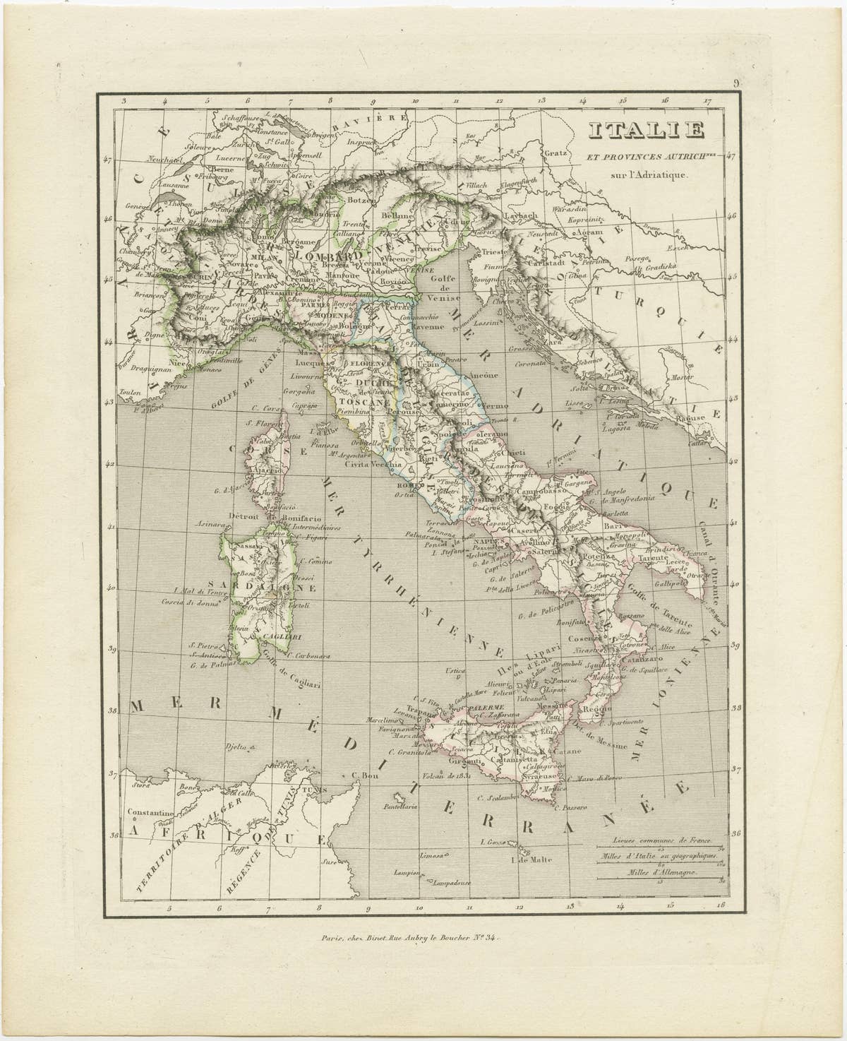 Antique Map of Italy and Other Regions Near the Adriatic Sea