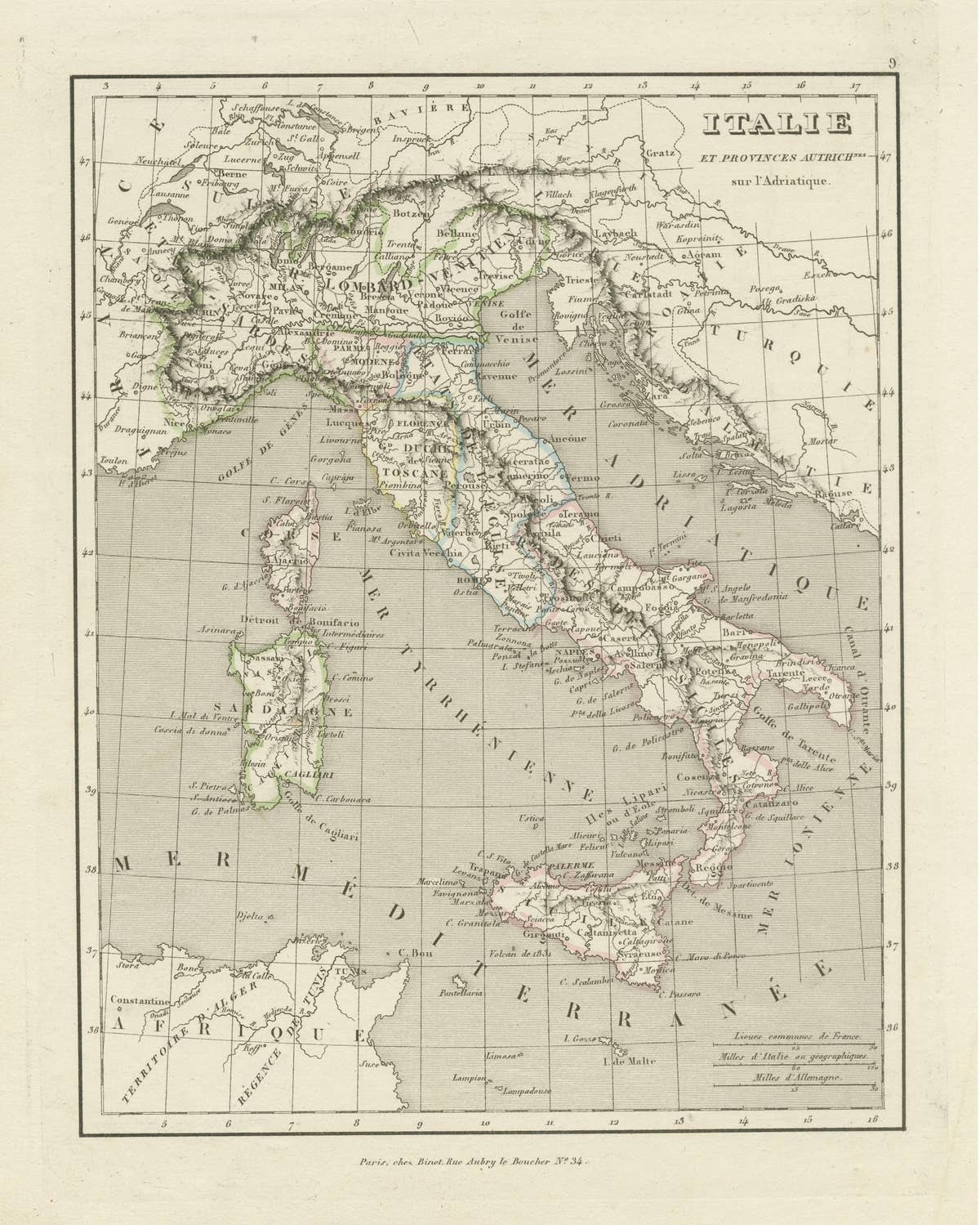 Antique Map of Italy and Other Regions Near the Adriatic Sea