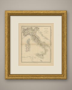 Antique Map of Italy Before Unification with Sicily, Malta and Corsica, 1858