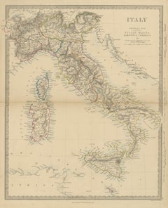 Antique Map of Italy Before Unification with Sicily, Malta and Corsica, 1858