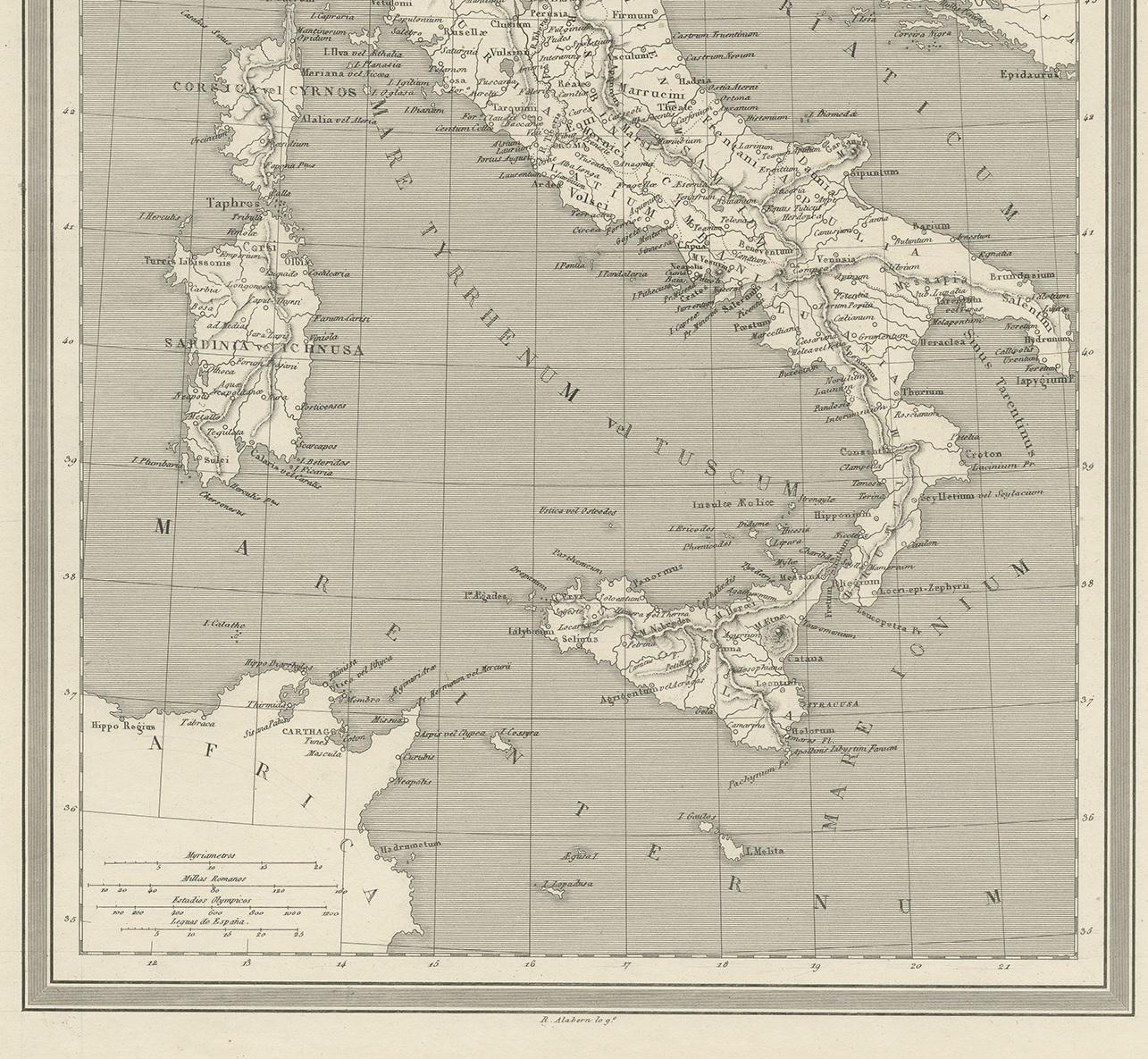 19th Century Antique Map of Italy by Gaspar y Roig, 1852