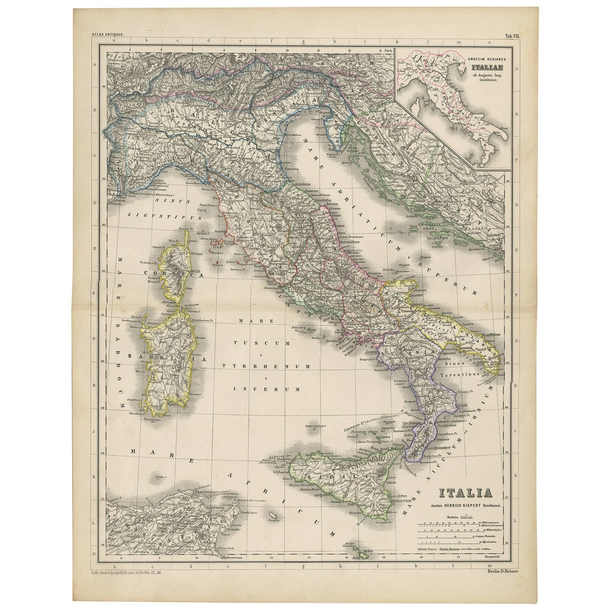 Antique Map of Italy by H. Kiepert, circa 1870