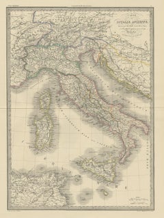 Antique Map of Italy by Pierre M. Lapie, Paper Print, Mid-19th Century