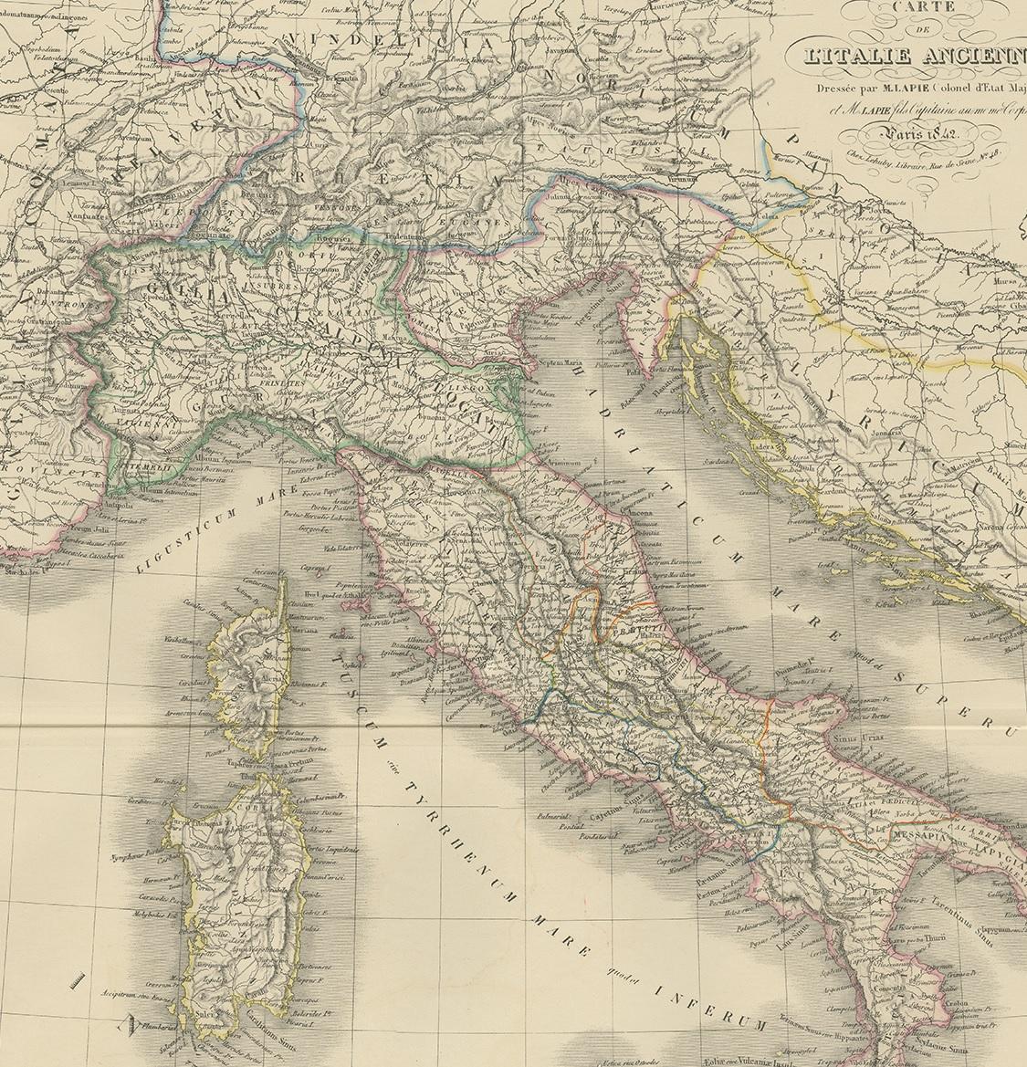 Carte ancienne de l'Italie par Lapie:: 1842 Bon état - En vente à Langweer, NL