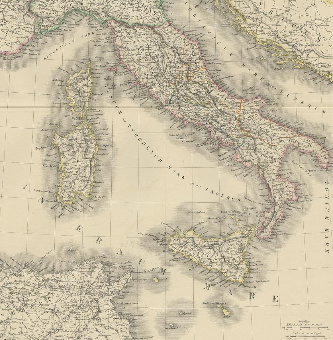 XIXe siècle Carte ancienne de l'Italie par Lapie:: 1842 en vente