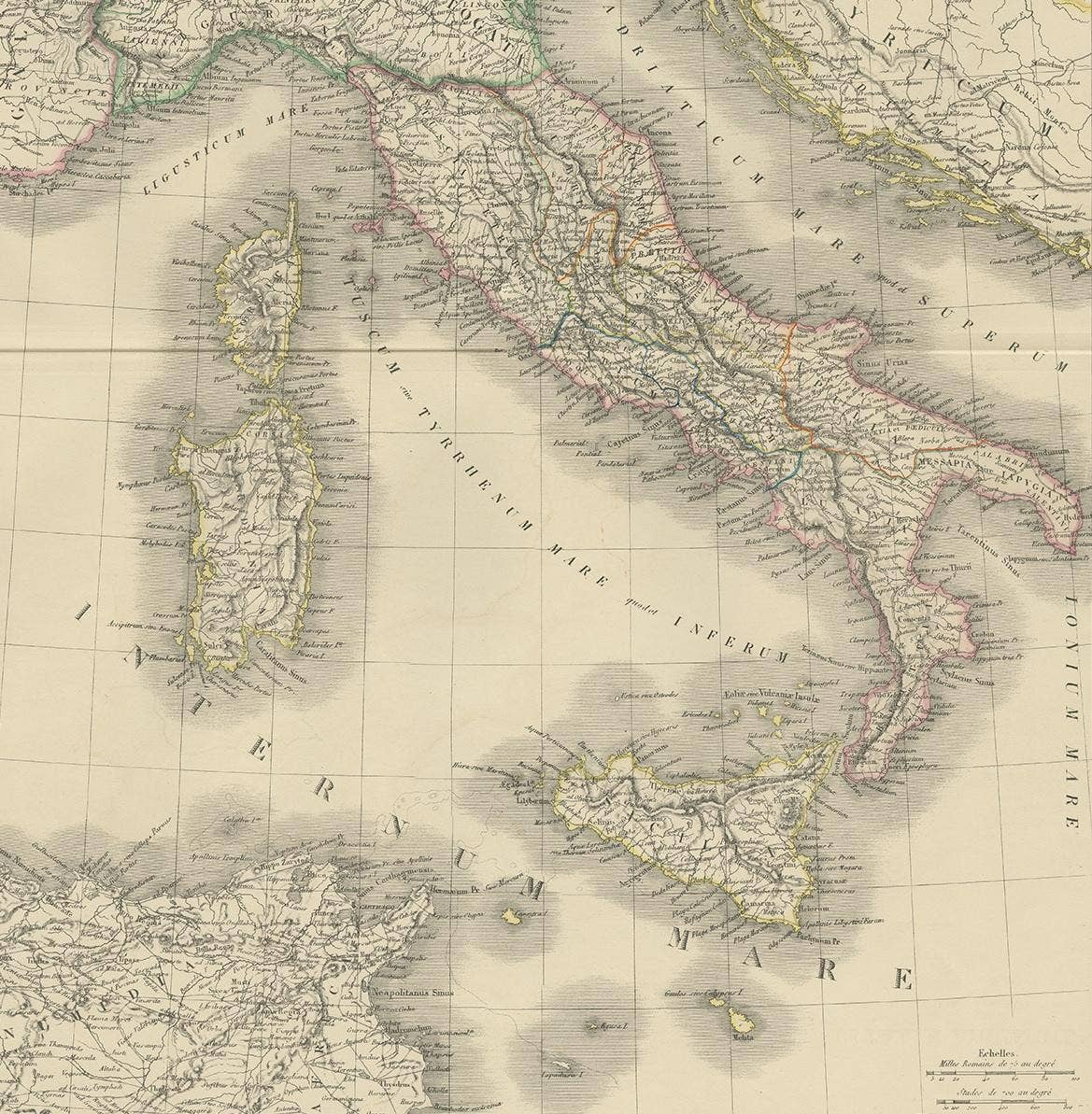 Antique Map of Italy by Pierre M. Lapie, Paper Print, Mid-19th Century