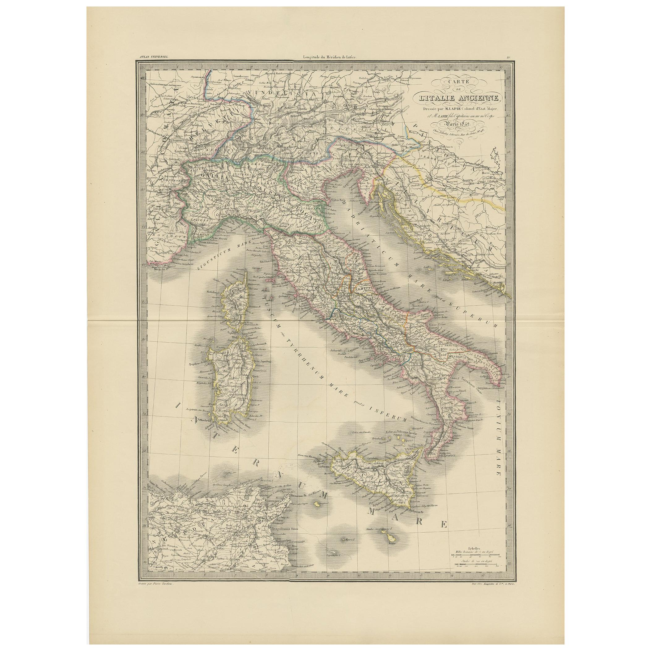 Antique Map of Italy by Lapie, 1842