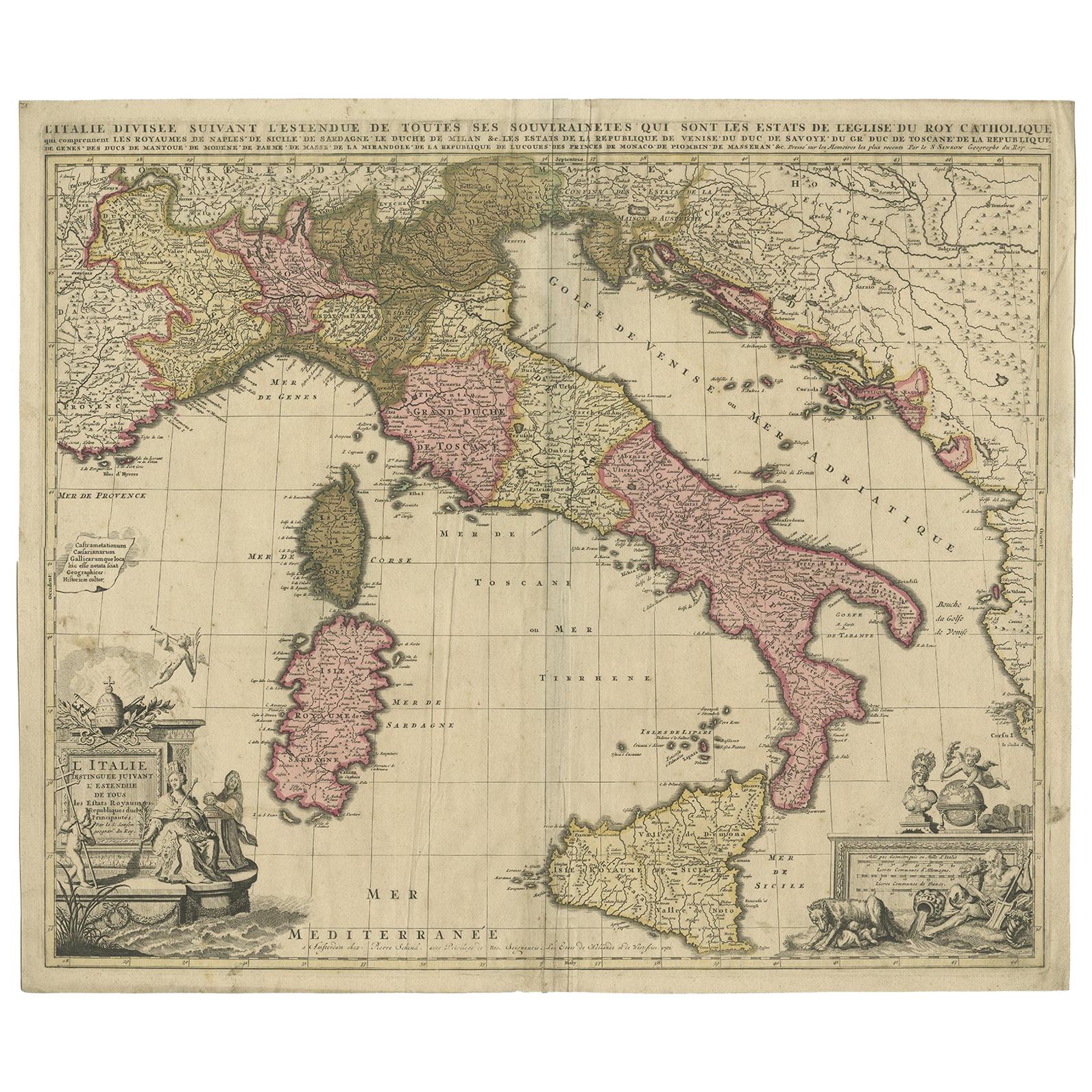 Antique Map of Italy by Schenk '1701'