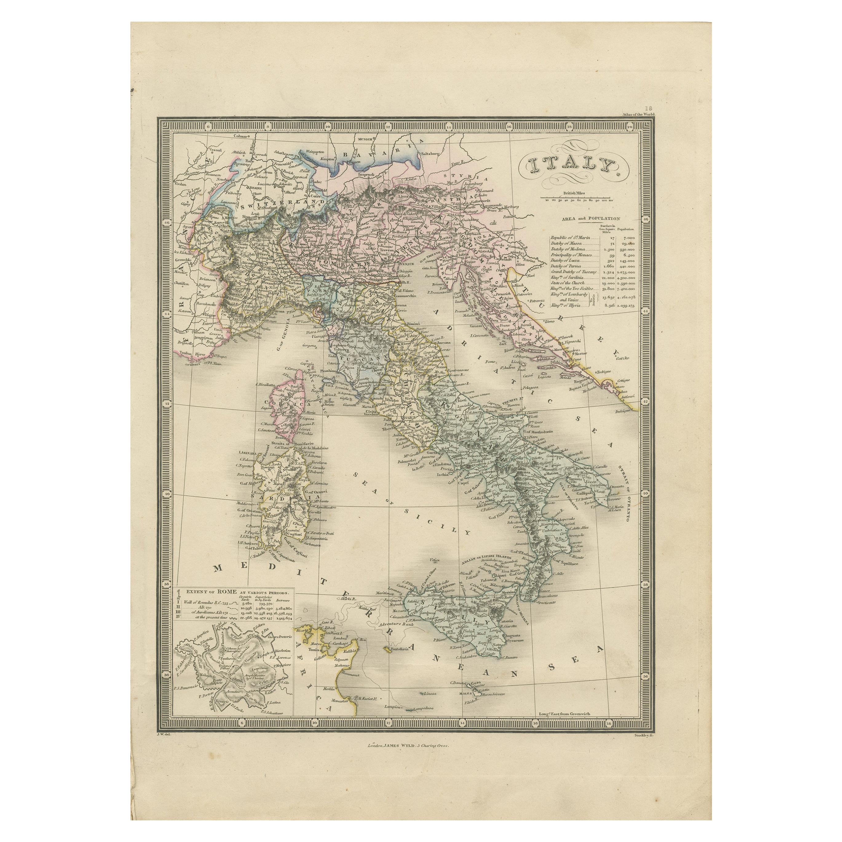 Antique Map of Italy by Wyld '1845'