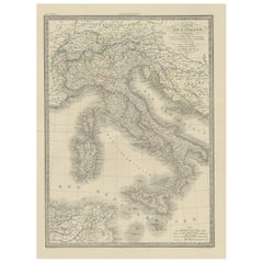 Carte ancienne d'Italie provenant d'un vieux Atlas français, 1842