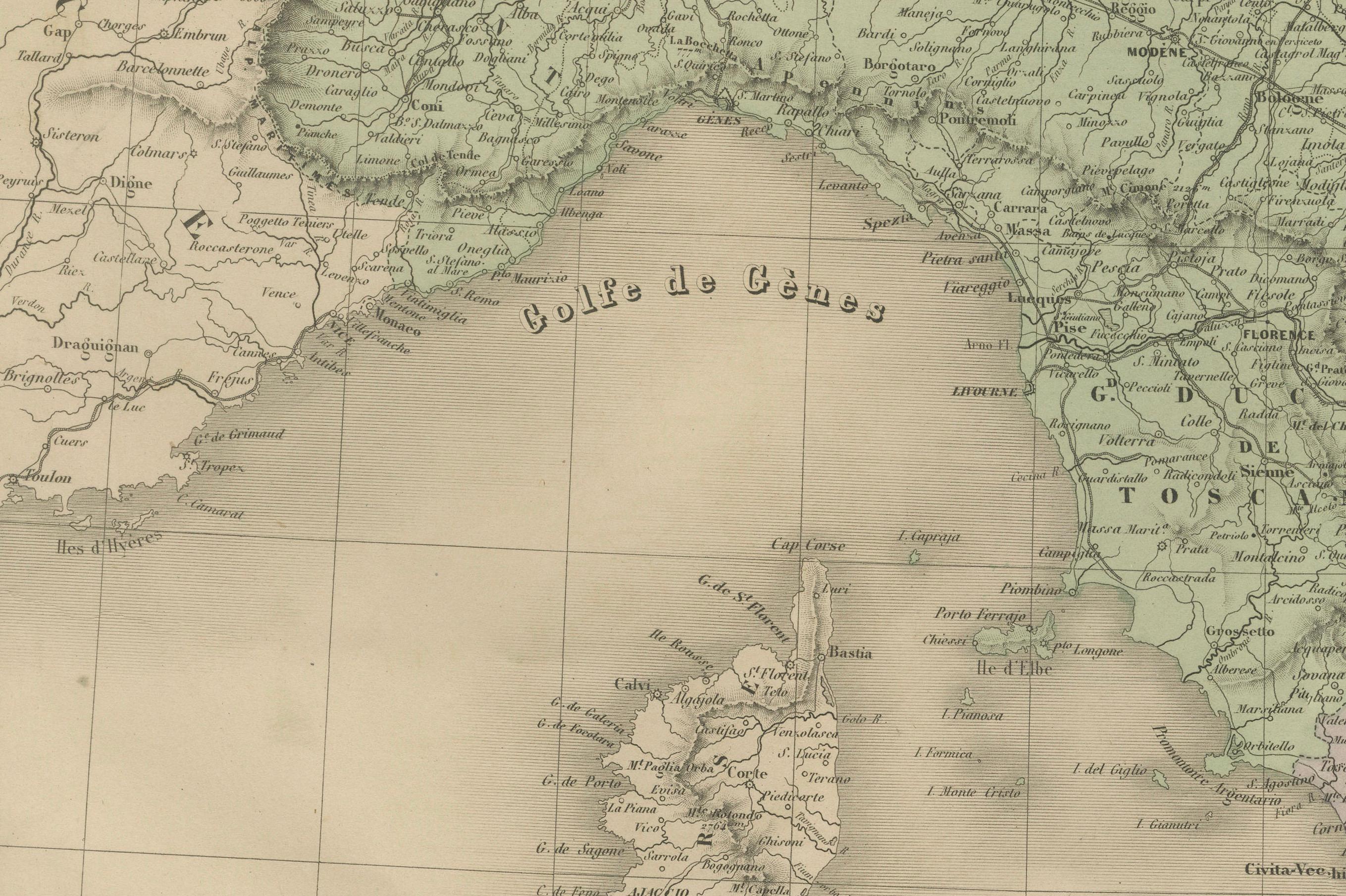 Mapa antiguo de Italia - Italia anterior a la unificación por Andriveau-Goujon, París 1861 Grabado en venta