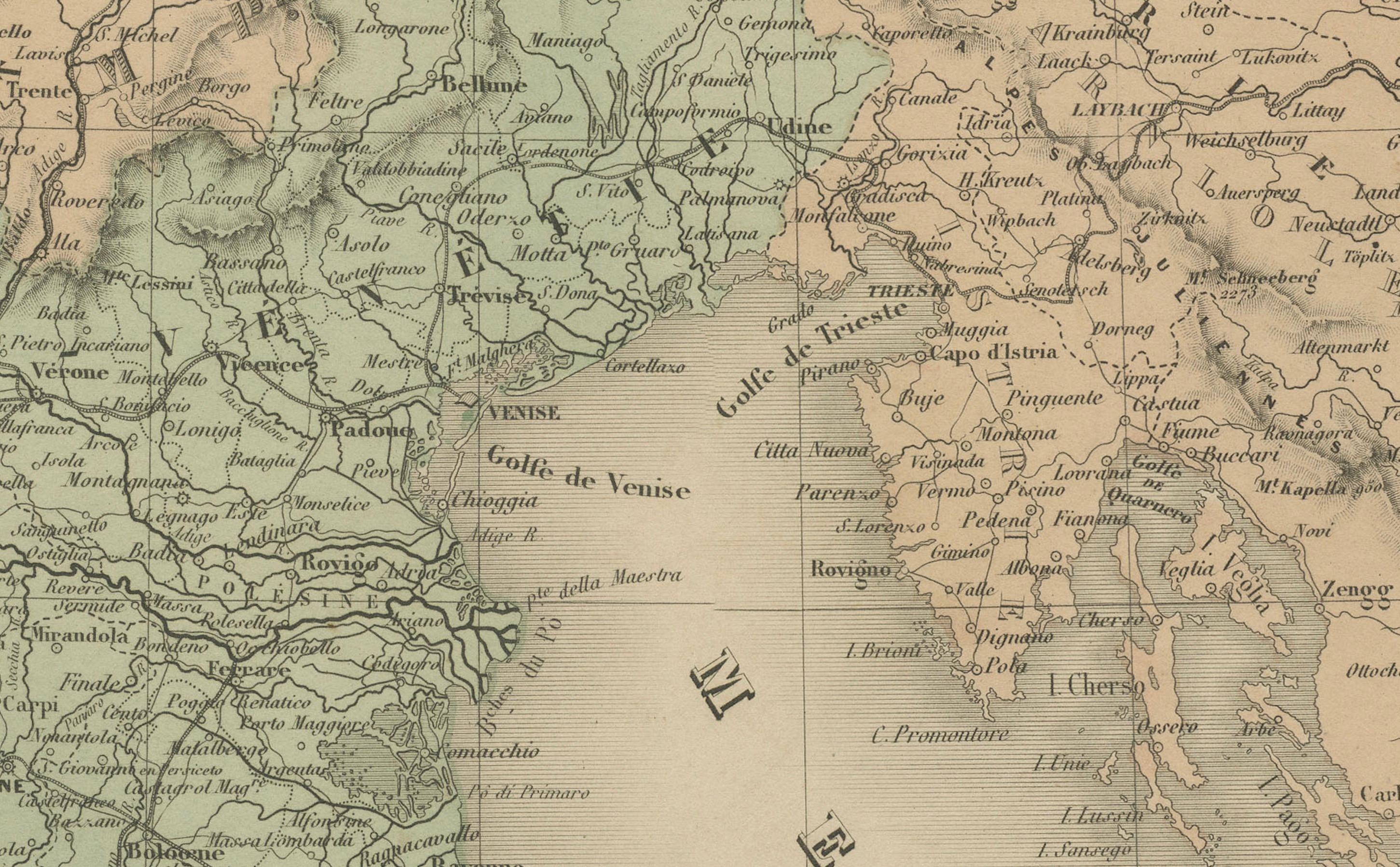 Mapa antiguo de Italia - Italia anterior a la unificación por Andriveau-Goujon, París 1861 Papel en venta