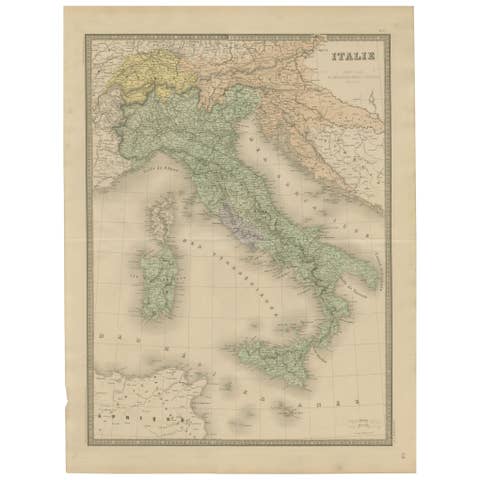 Antique Map of Italy – Pre-Unification Italy by Andriveau-Goujon, Paris 1861
