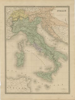 Mapa antiguo de Italia - Italia anterior a la unificación por Andriveau-Goujon, París 1861