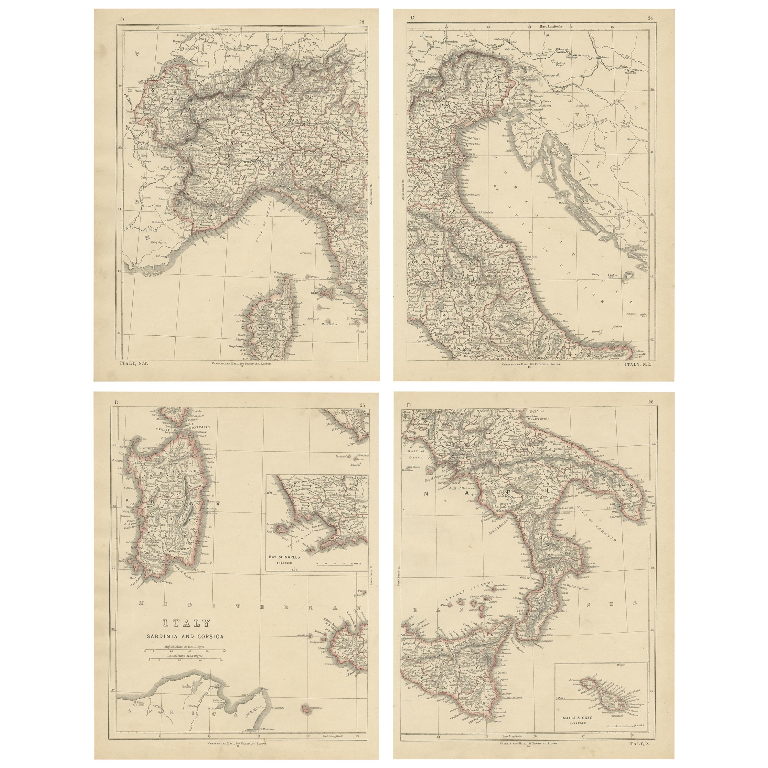 Antique Map of Italy, Sardinia and Corsica by Lowry, '1852'