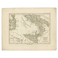 Antique Map of Italy, Sicily and Sardinia Based on Ancient Sources, 1848