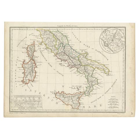 Antique Map of Italy with an Inset of Rome, 1812