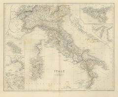 Antique Map of Italy with Sicily, Malta and Bay of Naples Insets, circa 1860