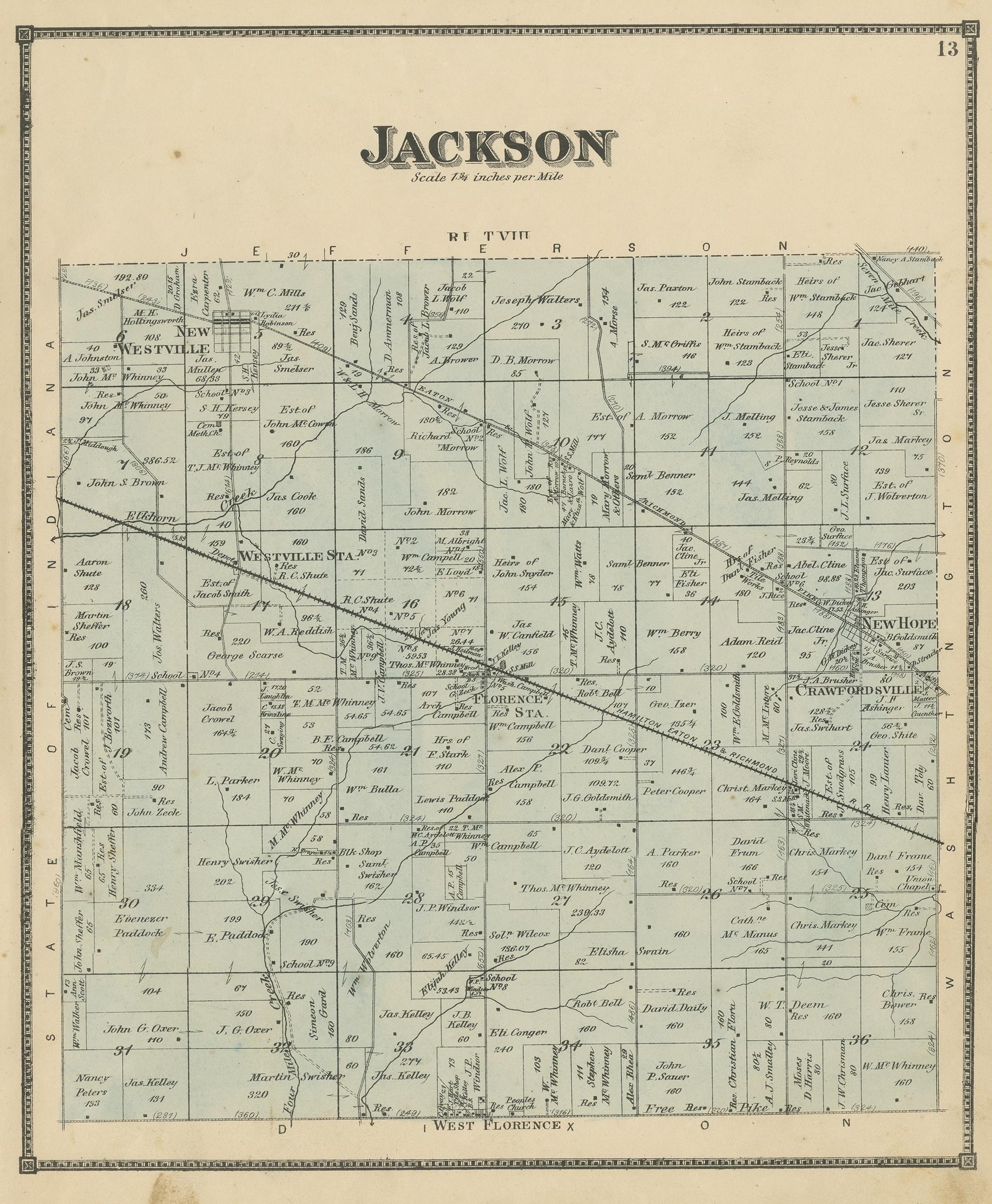 Antique map titled 'Jackson'. Original antique map of Jackson, Ohio. This map originates from 'Atlas of Preble County Ohio' by C.O. Titus. Published 1871.