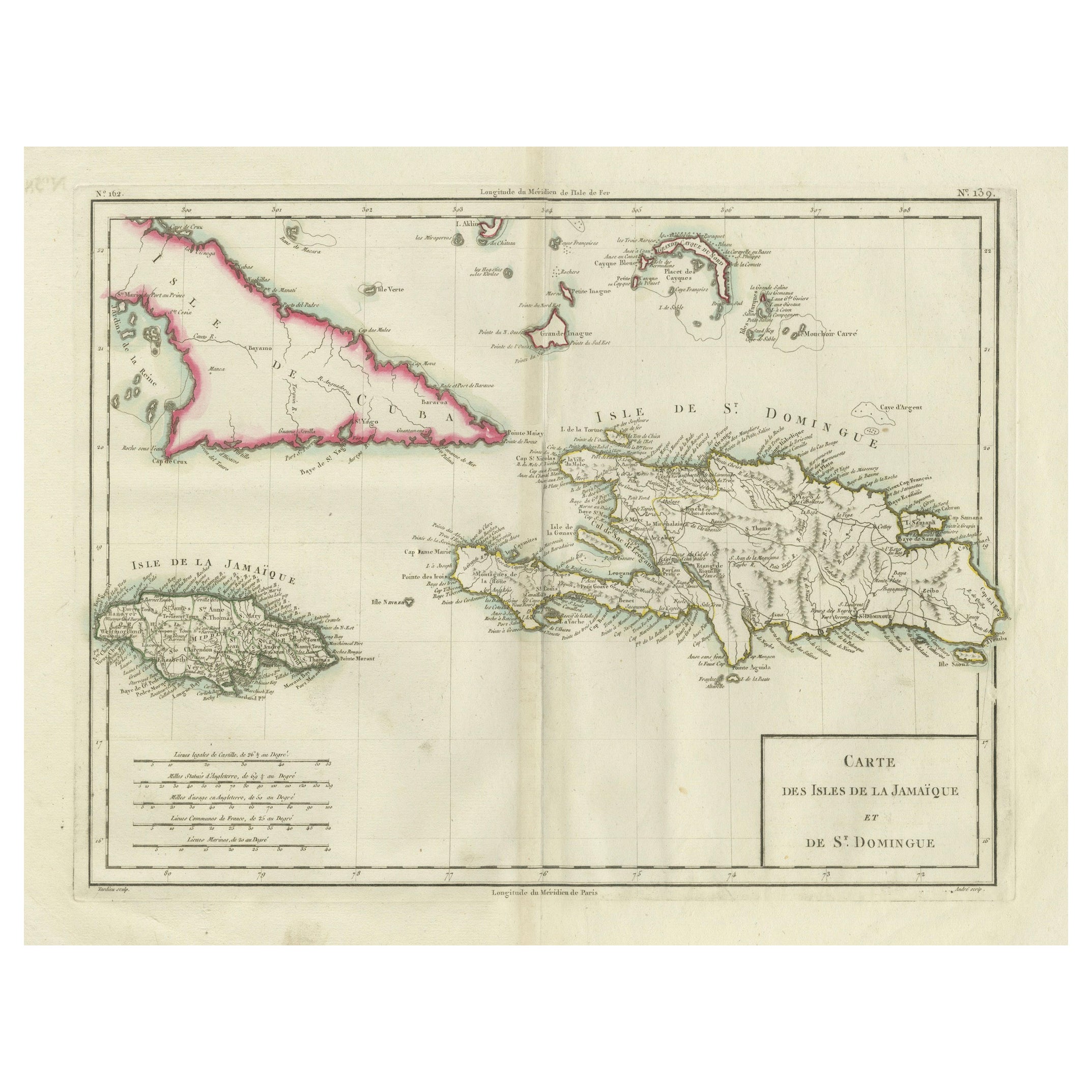 Carta geografica antica della Giamaica e dell'Hispaniola (Saint-Domingue e Santo Domingo), 1802