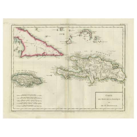 Antique Map of Jamaica and Hispaniola (Saint-Domingue and Santo Domingo), 1802