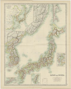 Antique Map of Japan and Korea by Johnston '1909'