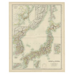 Carta geografica antica del Giappone e della Corea di Johnston del 1909