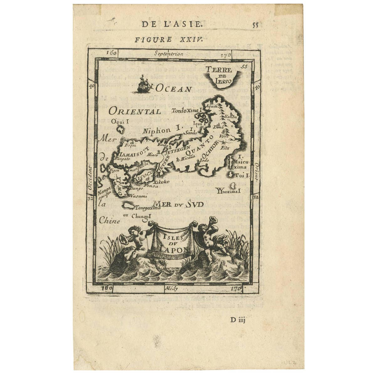 Antique Map of Japan by Allain Manesson Mallet, France, 1683