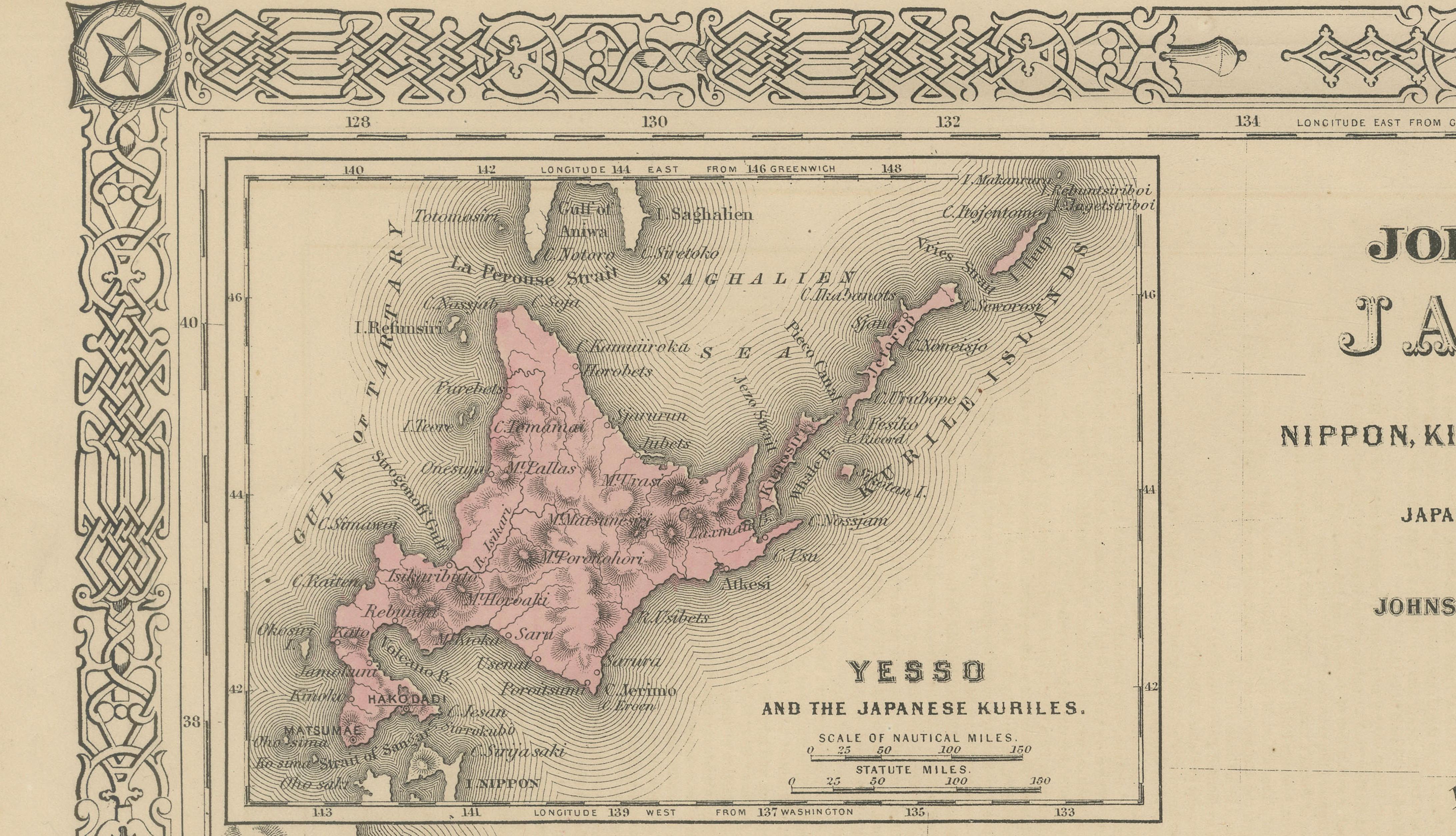 Antique Map of Japan by Johnson & Ward, Decorative Civil War Era Atlas Map, 1865