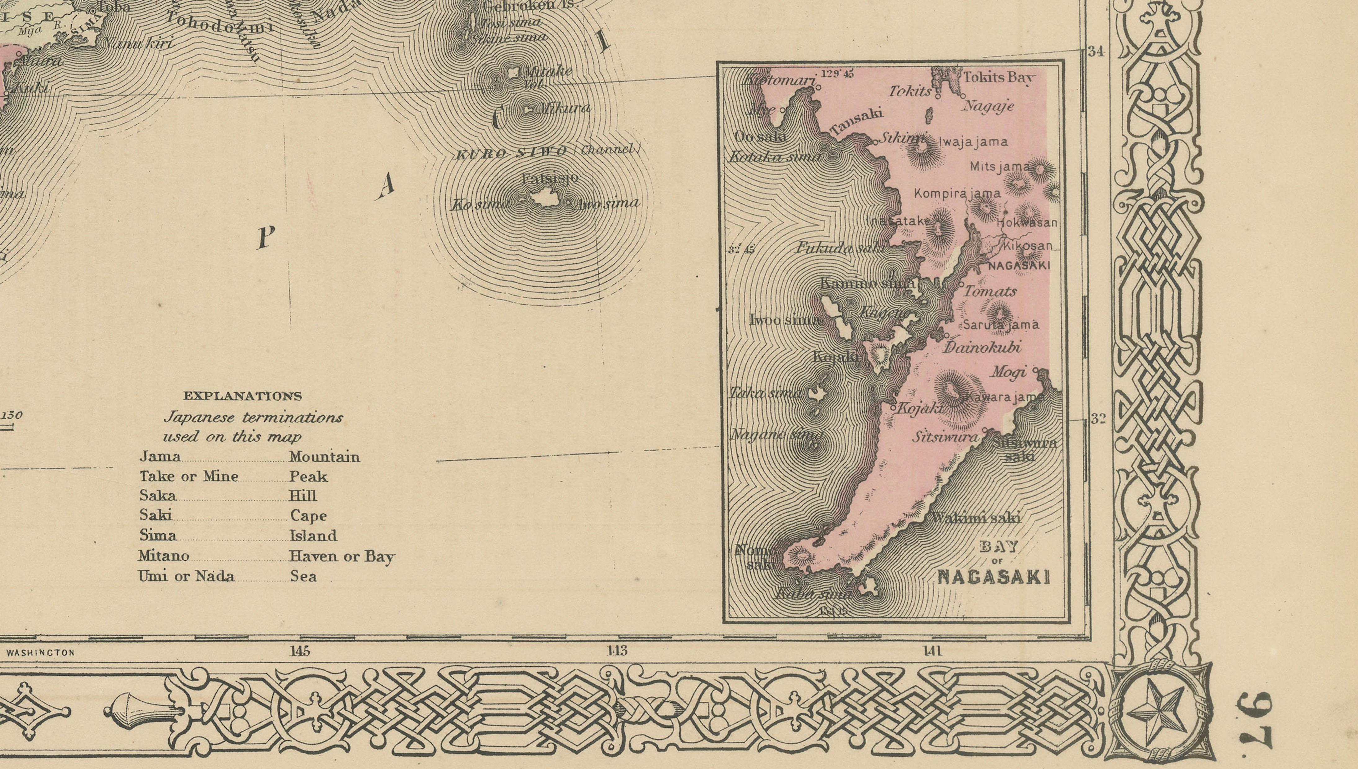 Antique Map of Japan by Johnson & Ward, Decorative Civil War Era Atlas Map, 1865