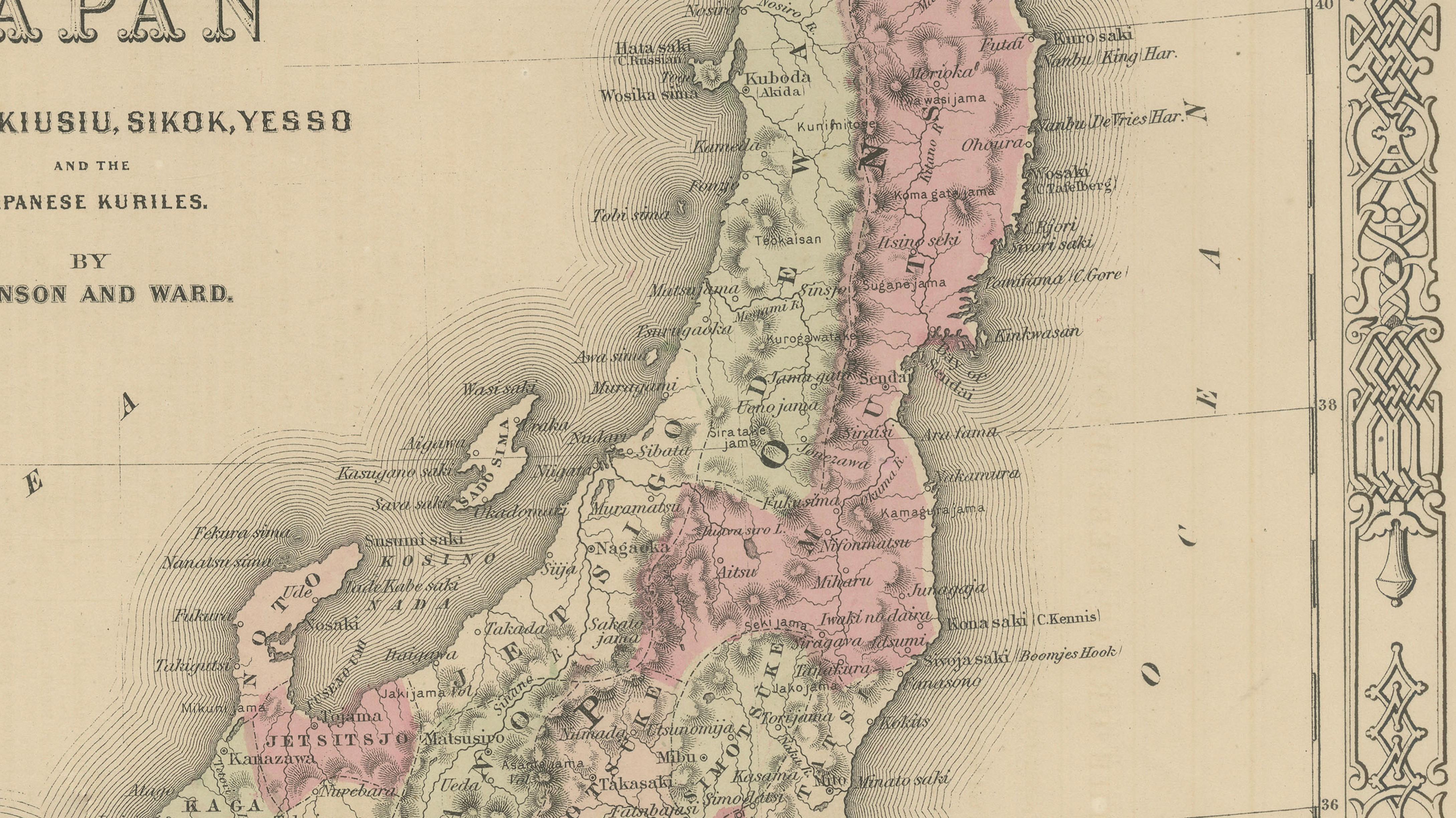 Antique Map of Japan by Johnson & Ward, Decorative Civil War Era Atlas Map, 1865