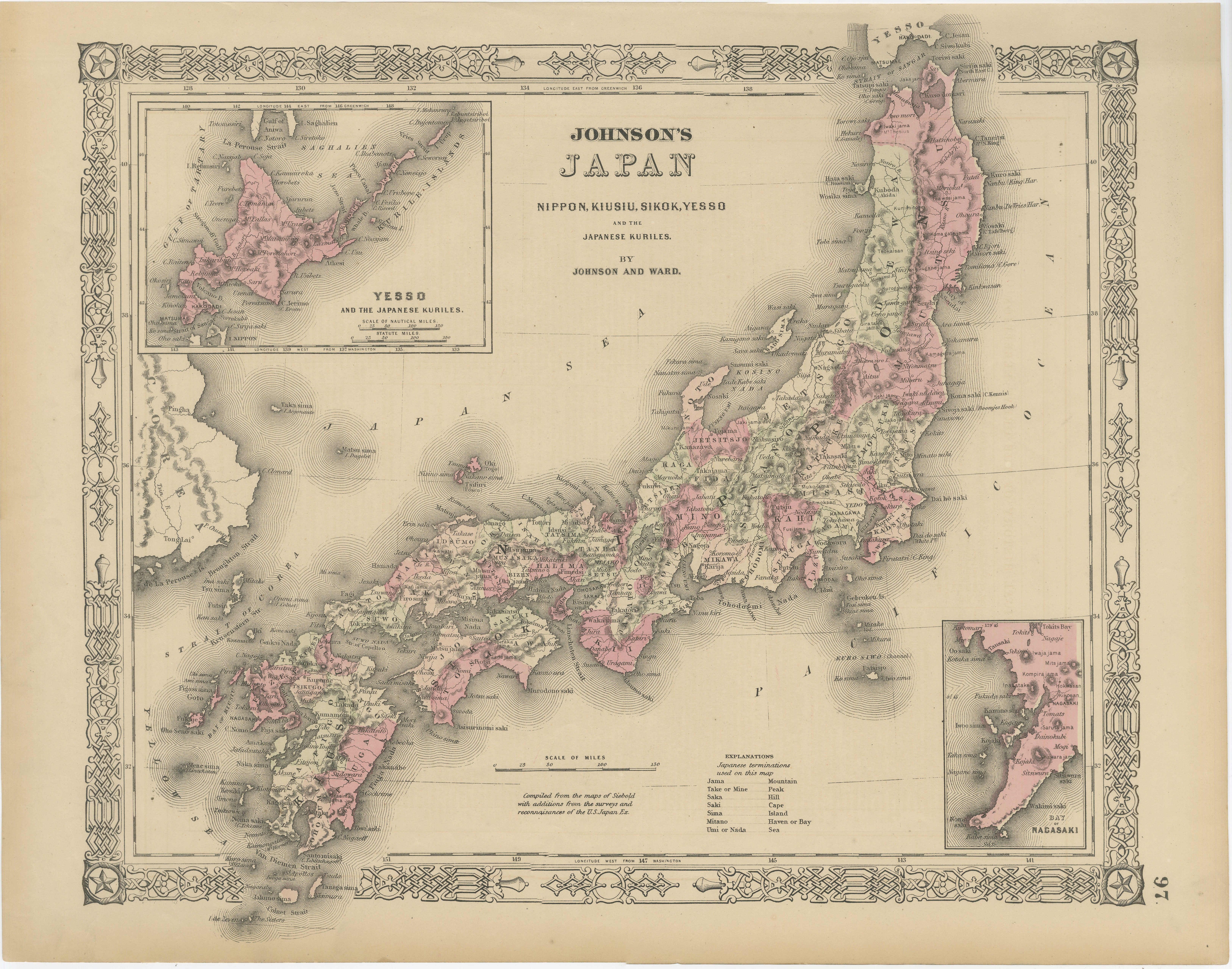 Antique Map of Japan by Johnson & Ward, Decorative Civil War Era Atlas Map, 1865