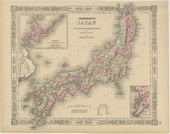 Antique Map of Japan by Johnson & Ward, Decorative Civil War Era Atlas Map, 1865