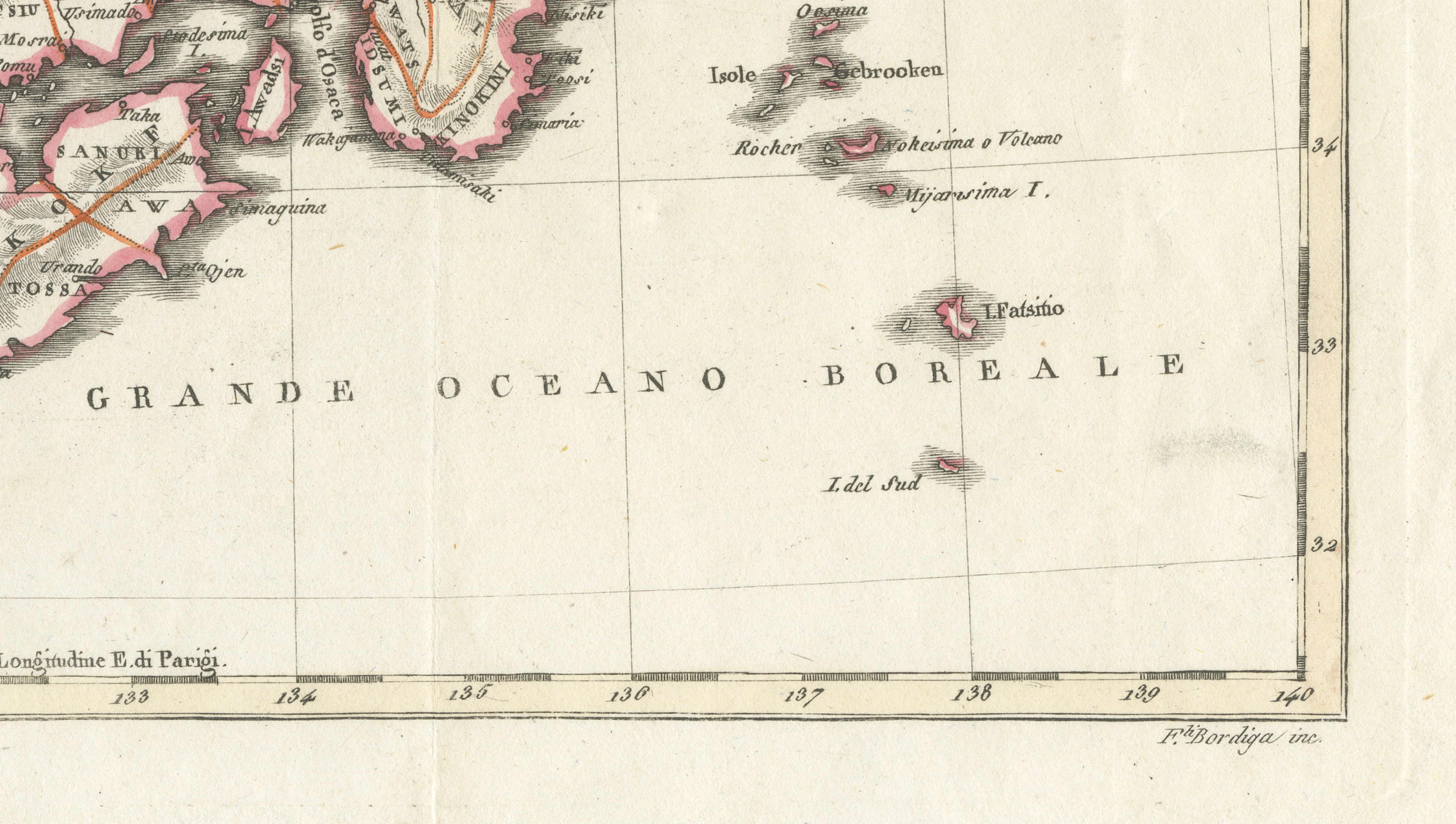 Antique Map of Japan & Coast of Korea named “Giappone” by Barbiellini, 1807
