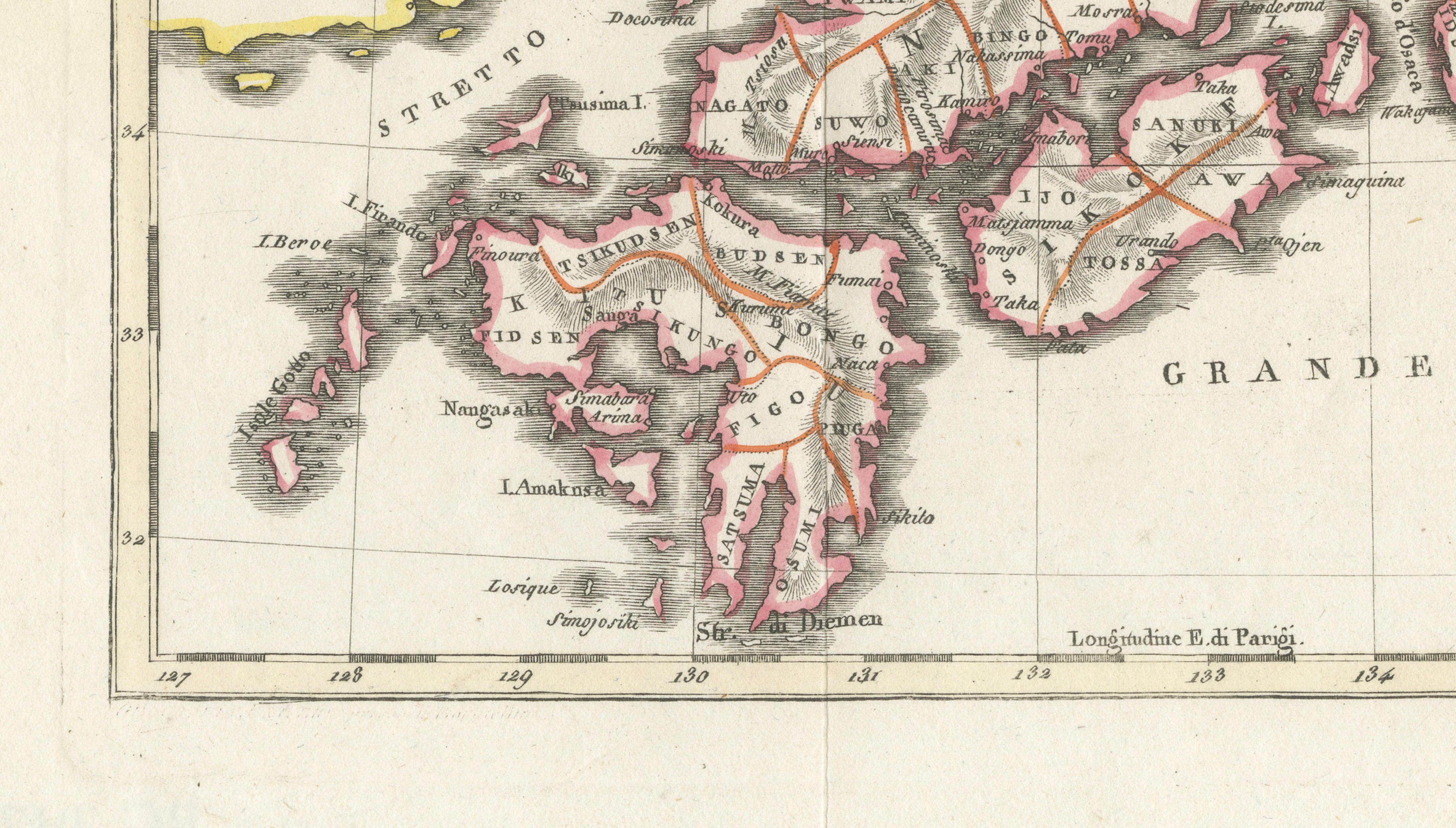 Antique Map of Japan & Coast of Korea named “Giappone” by Barbiellini, 1807