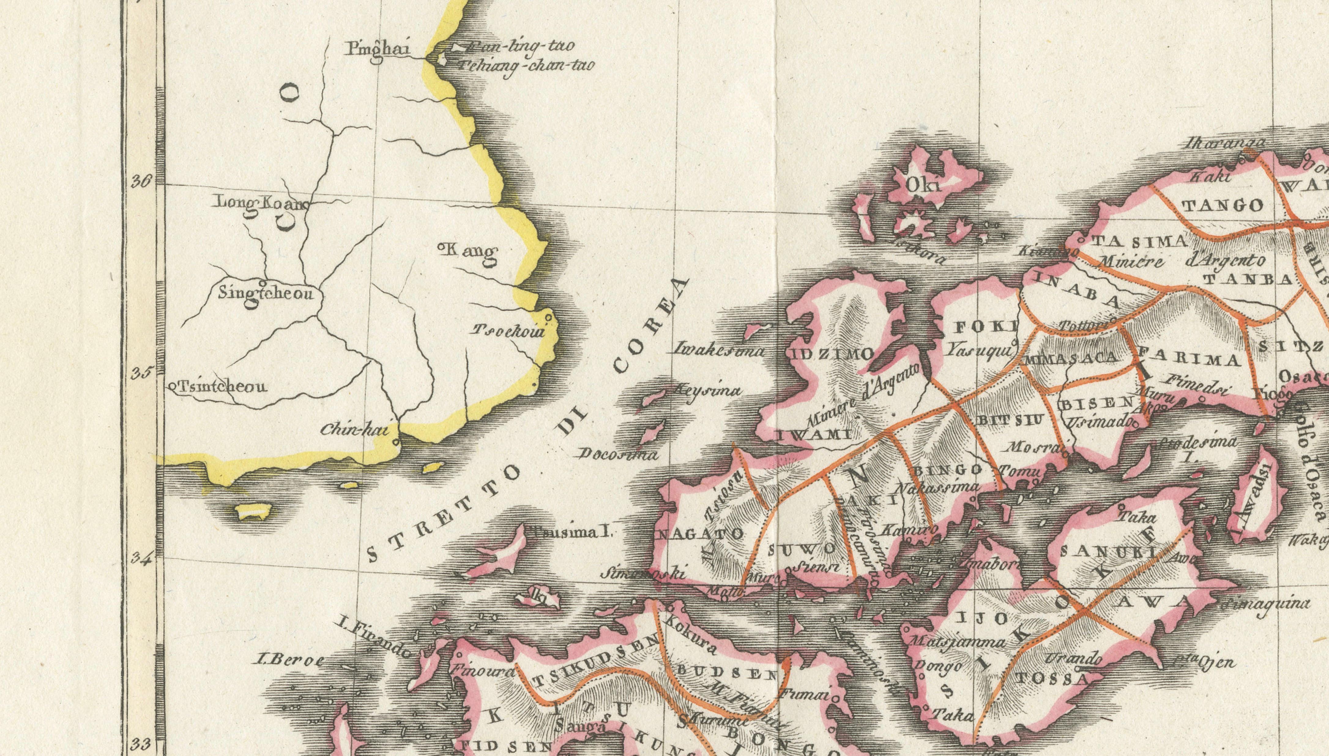 Antique Map of Japan & Coast of Korea named “Giappone” by Barbiellini, 1807
