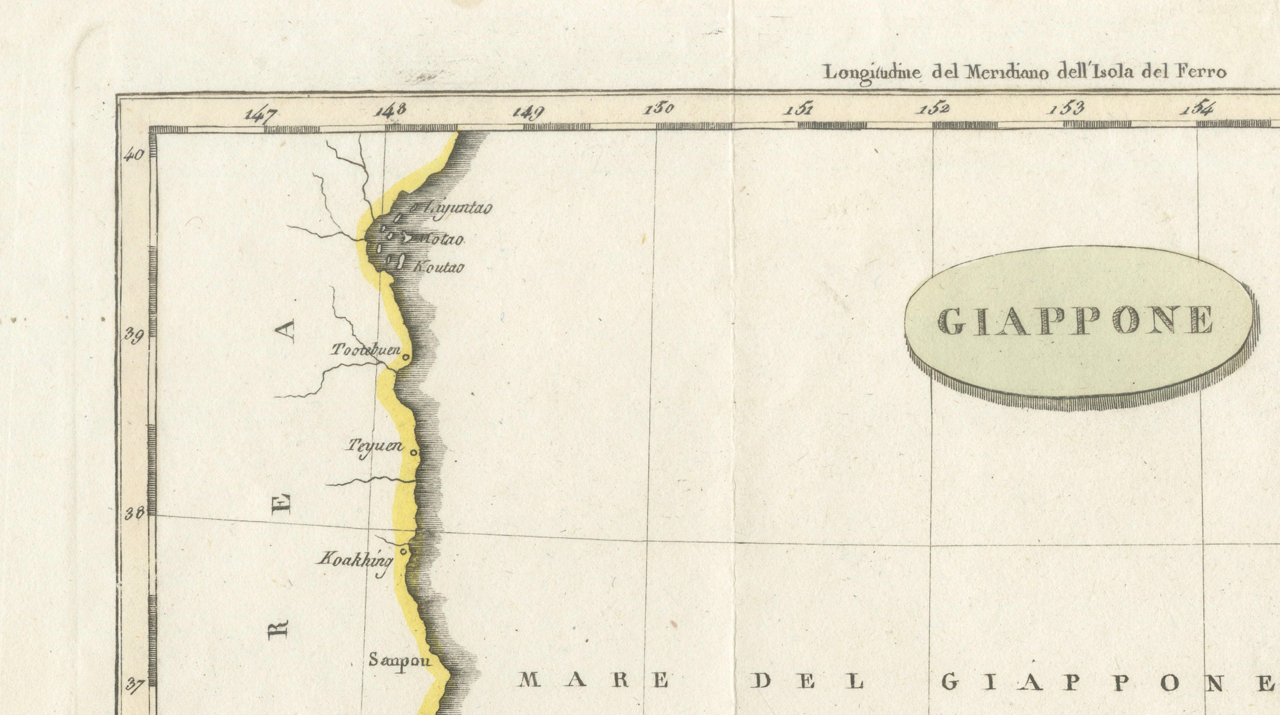 Antique Map of Japan & Coast of Korea named “Giappone” by Barbiellini, 1807