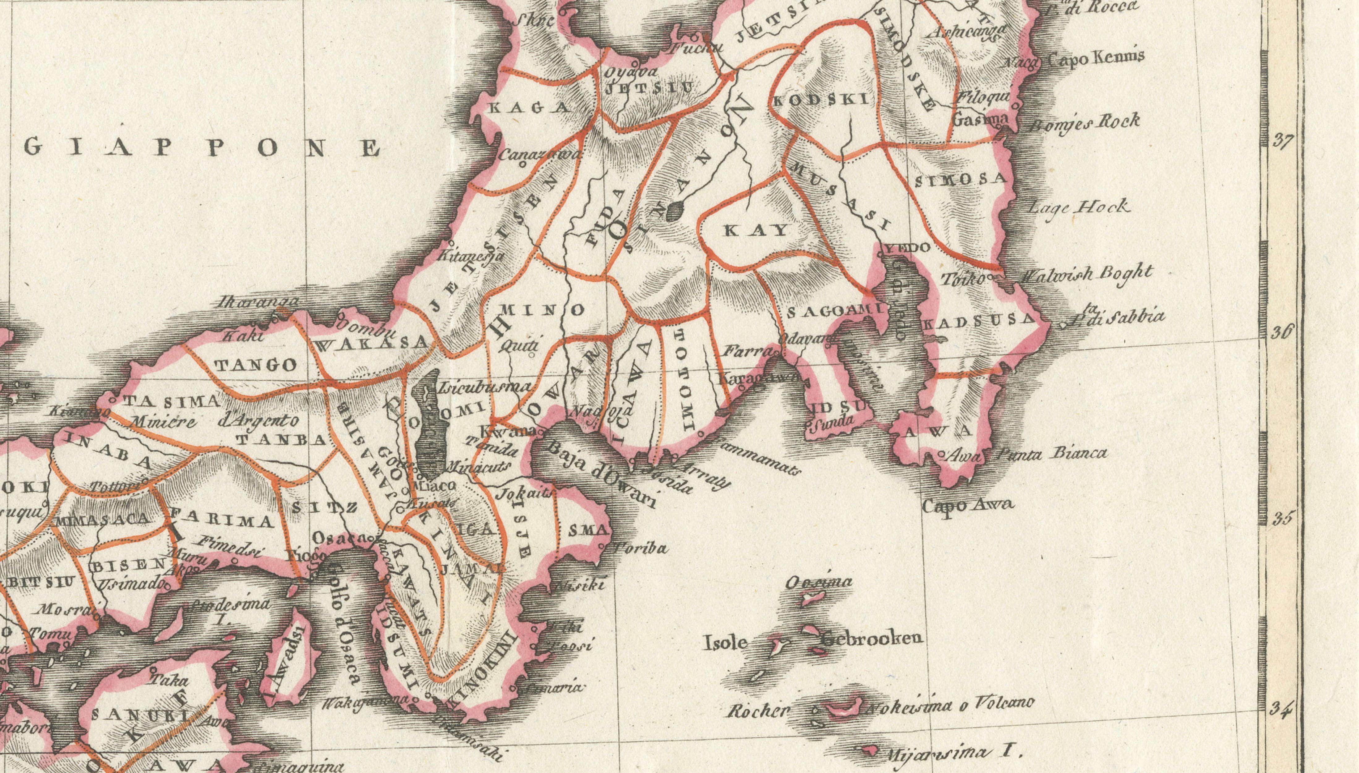 Antique Map of Japan & Coast of Korea named “Giappone” by Barbiellini, 1807