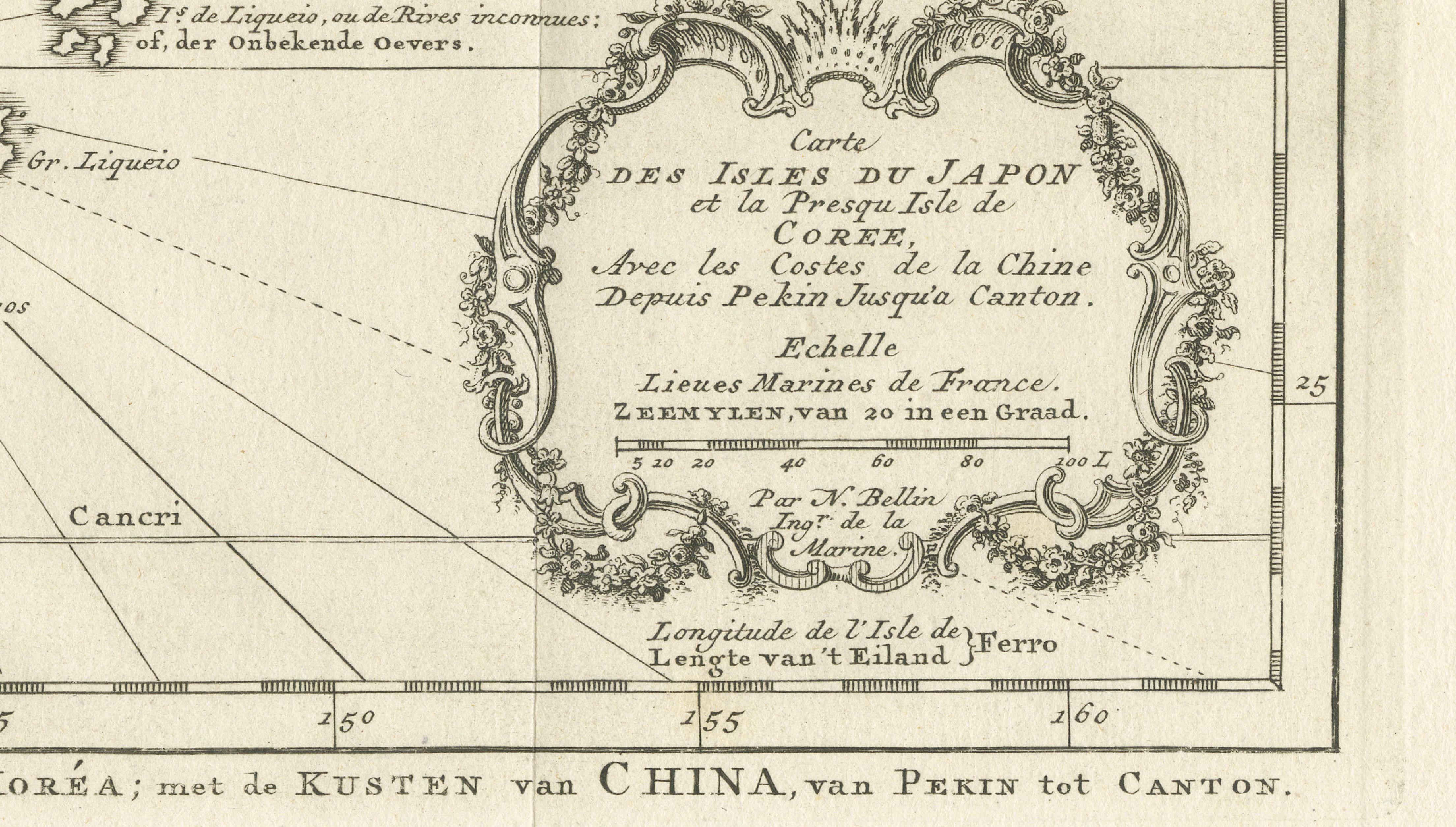 Antique Map of Japan, Korea & the Chinese Coast by Bellin, circa 1755