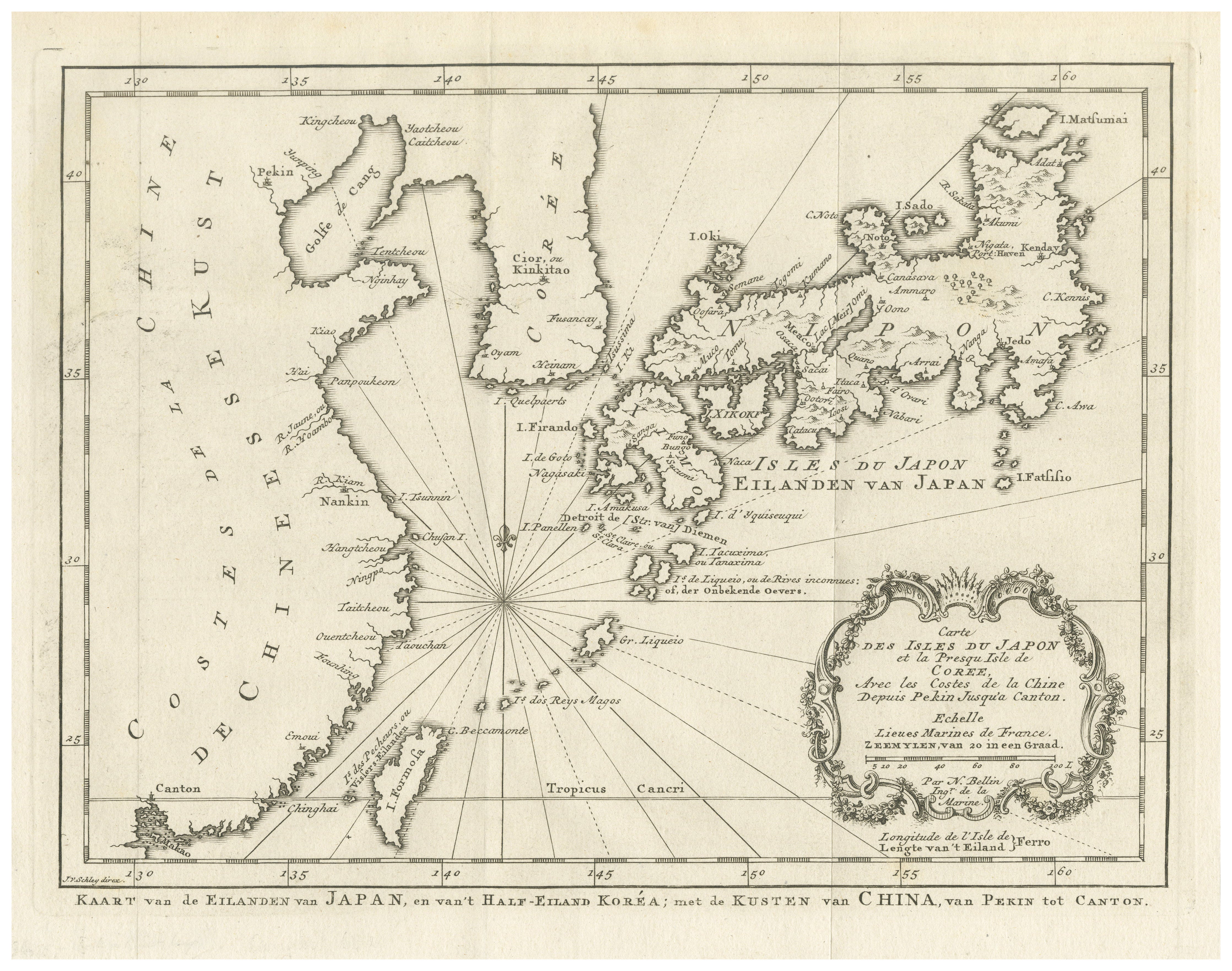 Antique Map of Japan, Korea & the Chinese Coast by Bellin, circa 1755