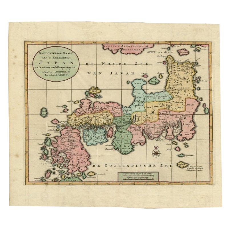 Mappa antica del Giappone con scala e rosa dei venti, 1730 ca. in vendita
