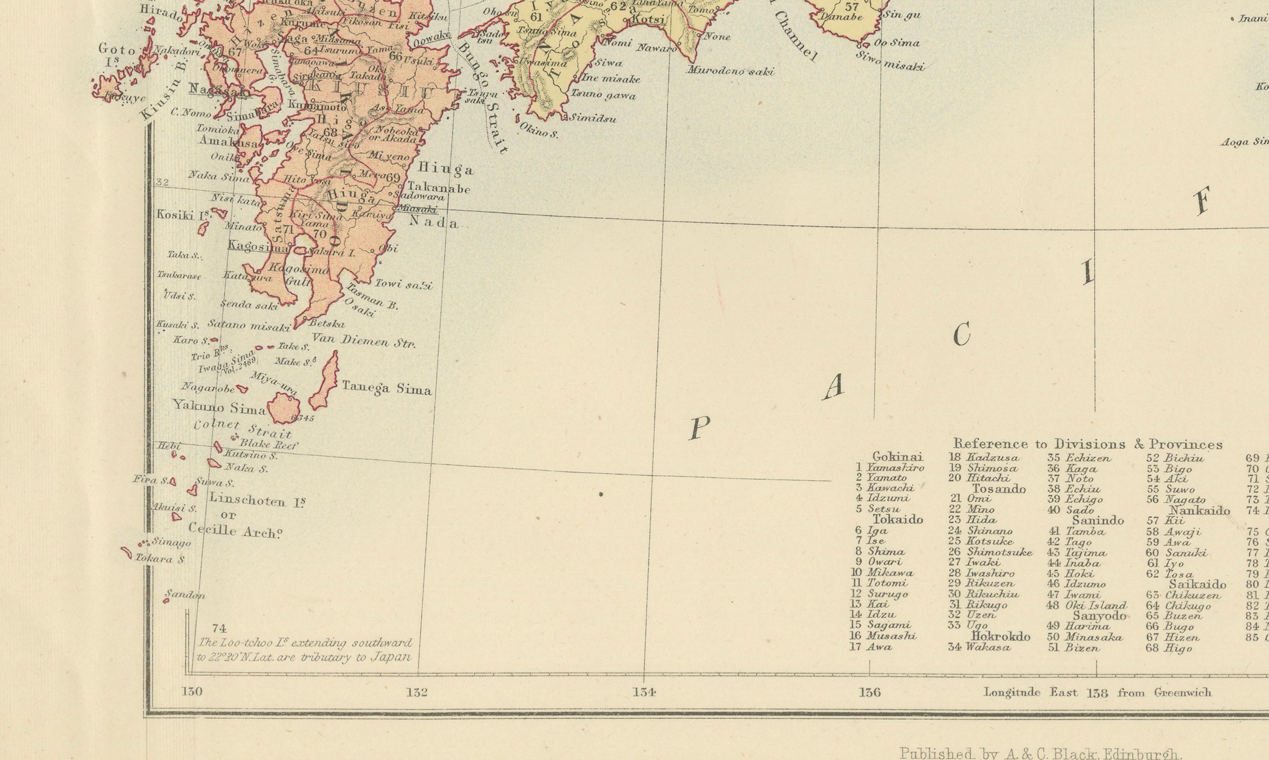 Antique Map of Japan with Tokyo Inset, Black’s General Atlas, 1885