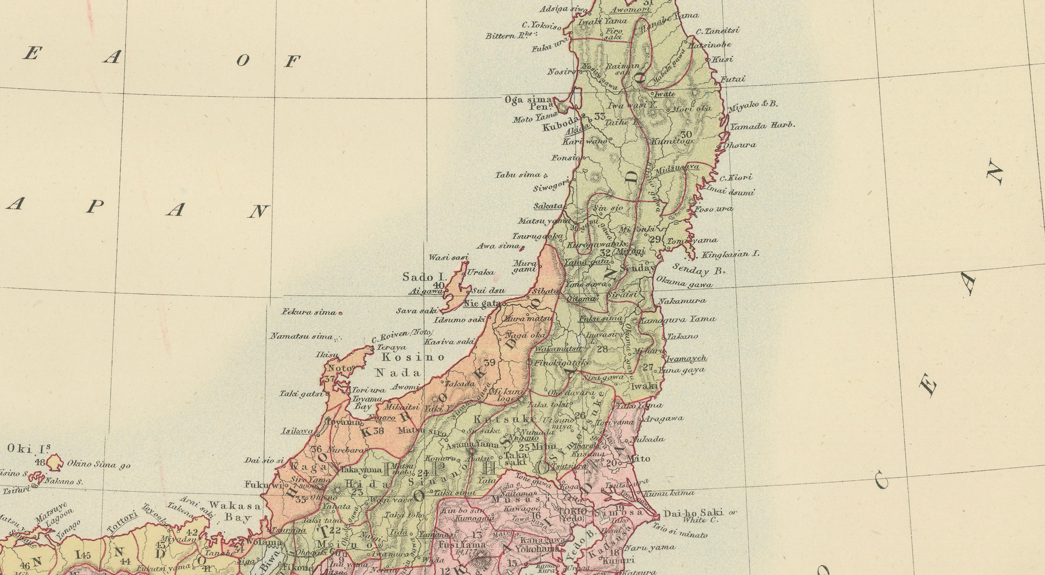 Antique Map of Japan with Tokyo Inset, Black’s General Atlas, 1885