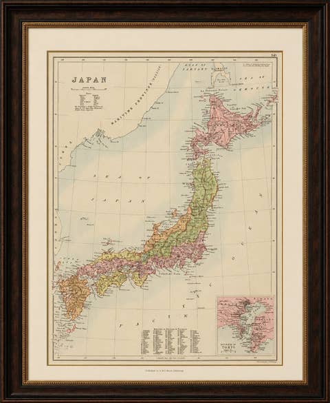 Antique Map of Japan with Tokyo Inset, Black’s General Atlas, 1885