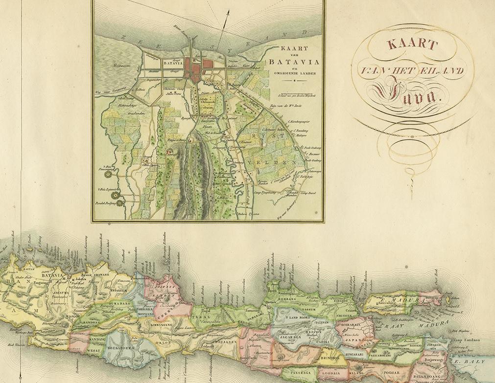 Mapa antiguo de Java y Batavia de la actual Indonesia, '1818 en Bueno estado para la venta en Langweer, NL